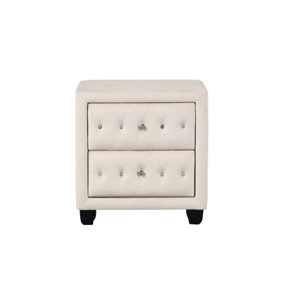 Table de chevet 2 tiroirs rembourrée en tissu de velours de style moderne