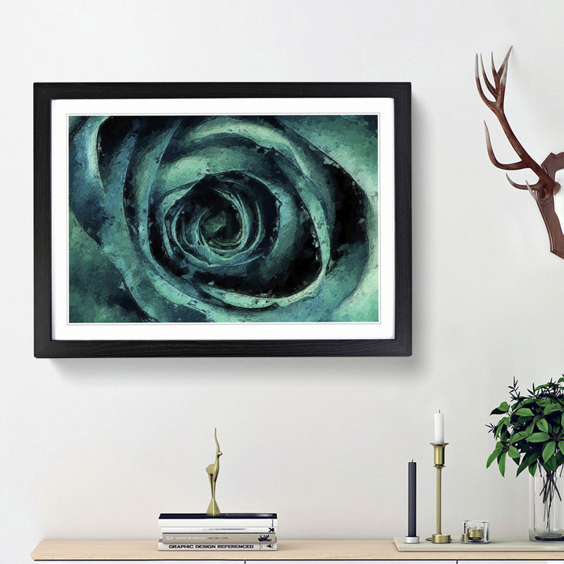A Teal Rose in Abstract - Framed Print, Black Framed, 24cm H x 33cm W x 2cm D