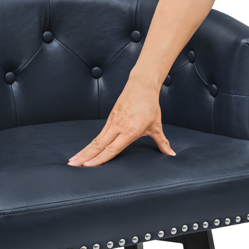 26"Swivel Upholstered Counter Stool With Metal Frame, Navy Blue
