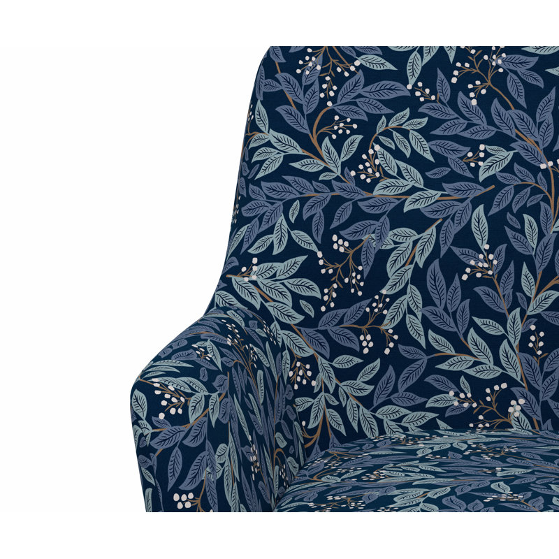 Chaise de bureau avec base Yvette, Lin bleu marine RPC Willowberry, Or brossé