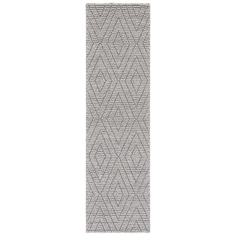 Russo Hand Woven Wool/Cotton Geometric Rug in Silver, Runner 2'3" x 8'