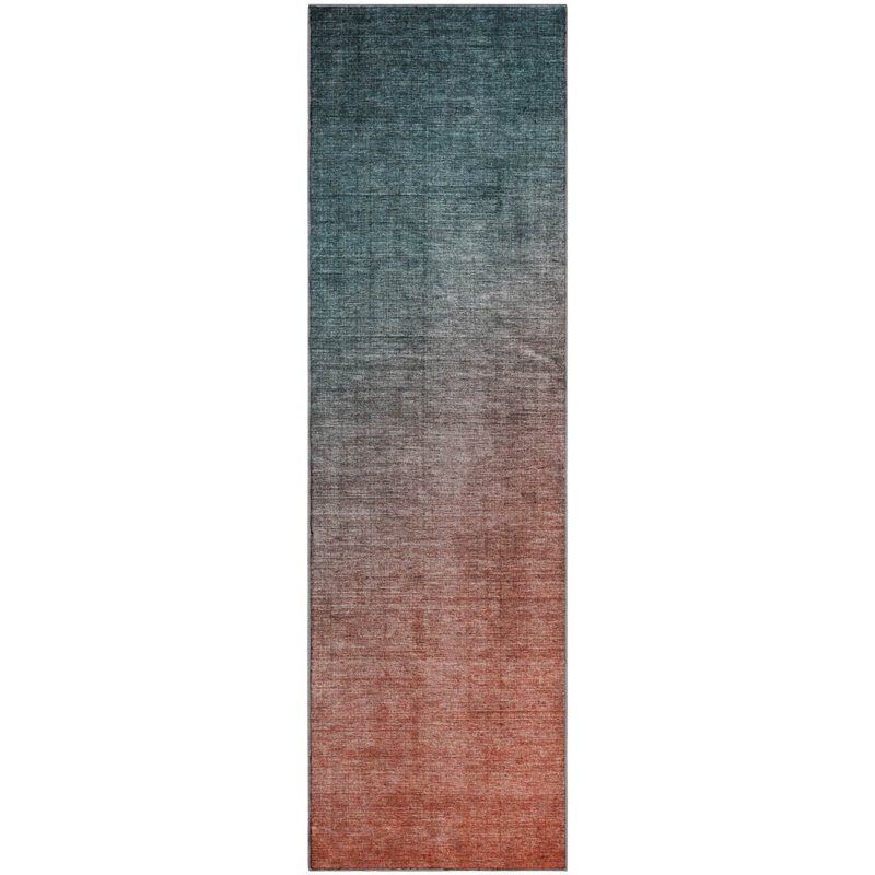 Premium Machine Washable Cerrito AMF569 Teal Rug, Runner 2'3" x 7'6"