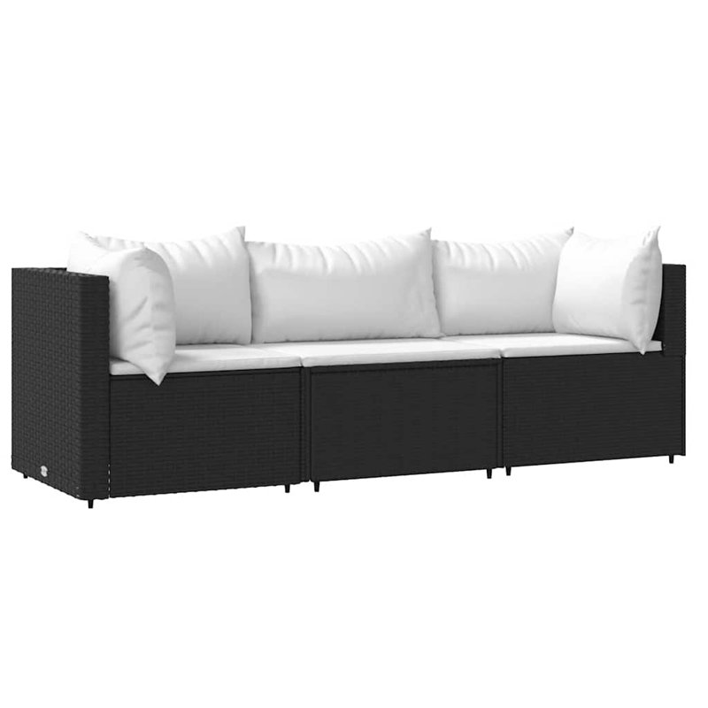 24.8'' Wide Patio Sectional Set with Cushions, Black, White