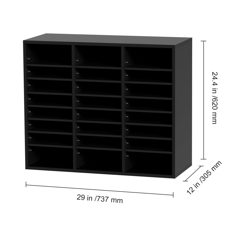 Boîte aux lettres de bureau à compartiments avec tablettes réglables et trieuse de documents 29 x 12 x 24,4 pouces, Noir