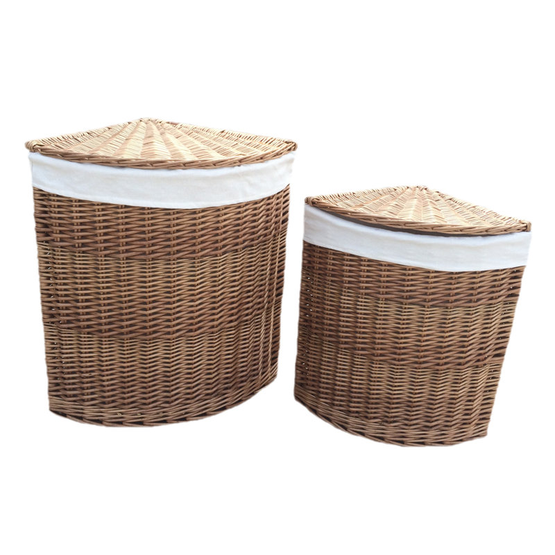 Wicker Lined Corner Laundry Bin Basket, Small (50cm H x 33cm W x 33cm D), Antique Wash
