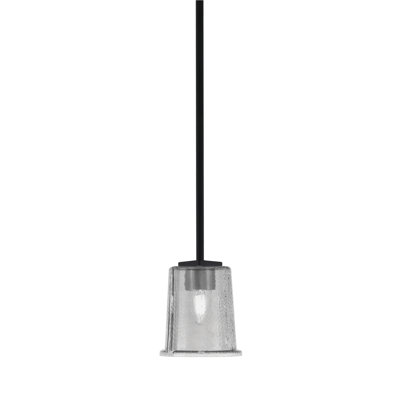 Arencibia Stem Hung Mini Pendant Shown In Matte Black Finish With 5.25" Smoke Bubble Glass