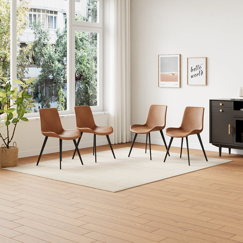 Kamai Faux Leather Upholstered Modern Dining Chair Side Chair with Carbon Steel Legs, Brown, 4