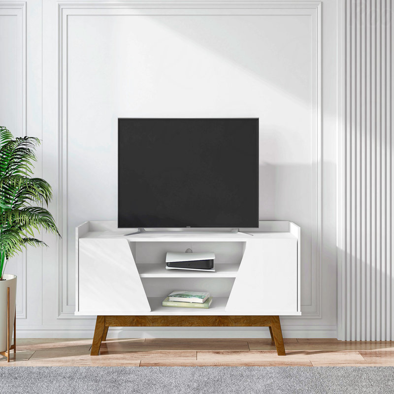 Meuble télé, blanc, Blanc/noyer