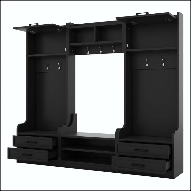 4-in-1 Detachable Hall Tree with 7 Hooks, Drawers & Cabinet, Black