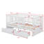 Lit de jour simple en bois avec garde-corps en forme de clôture pour la sécurité et deux tiroirs intégrés pratiques pour le rangement-229489504