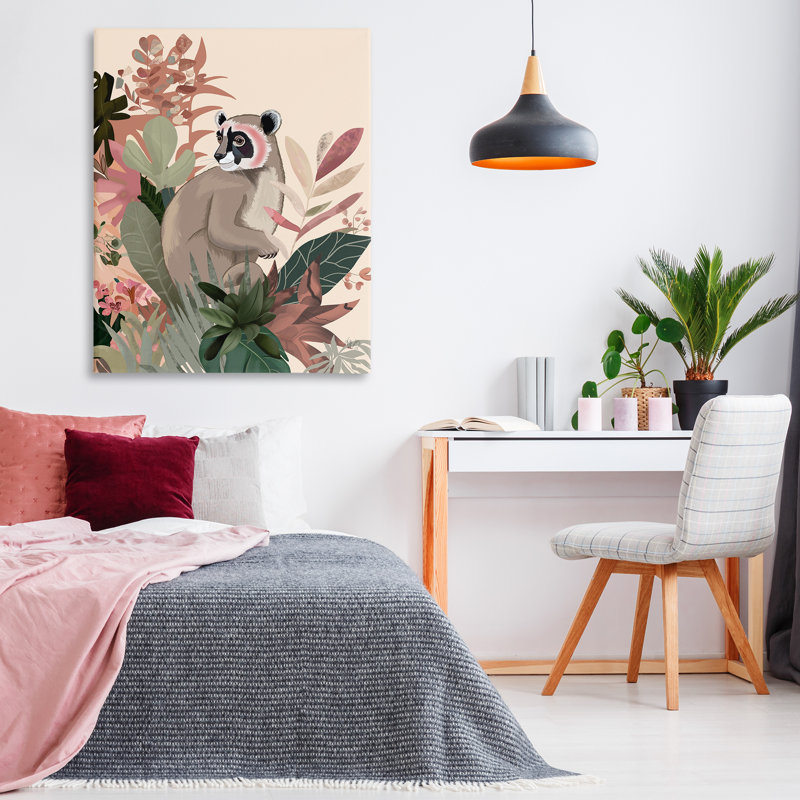 Lemur & Tropical Plants Canvas Wall Art by Fab Funky, 20" H x 16" W x 1.5" D