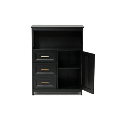 Buffet moderne à 3 tiroirs, 96,5 x 30,2 x 72,4 cm, en panneaux de particules, noir, monobloc, idéal pour la cuisine, le salon, la salle à manger ou la salle de bain.
