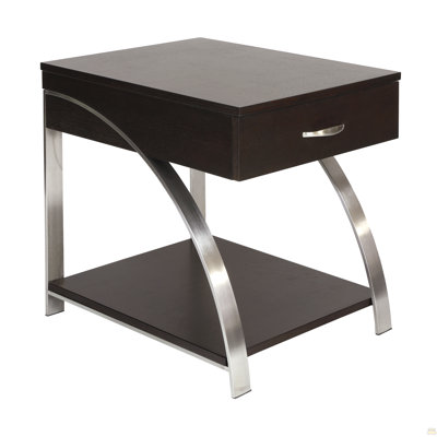 1Pc End Table With Drawer Bottom Shelf Wood Chrome Metal