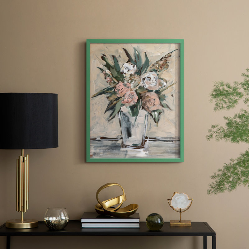 «Neutral & Peach Arrangement I», reproduction encadrée - bois massif, H 11 po x l 9 po, Vert