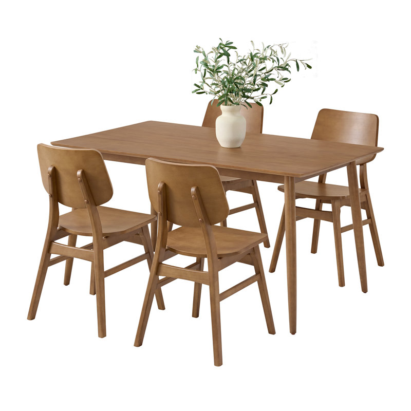 Calais 5 Piece Dining Table Set For 4 With Chairs - 59 Inch Solid Wood Kitchen Table And Chairs Set Of 4 - Mid Century Modern Furniture For Dining Room Or Kitchen (Pecan)