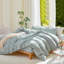 Ensemble de housse de couette à rayures 100% coton lavé DONEUS, ensemble de literie texturé 3 pièces avec fermeture à glissière-121384192-121384194