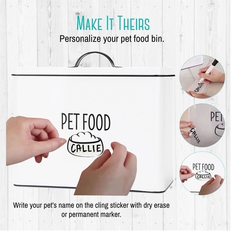 White Metal Airtight Farmhouse Pet Food Bin