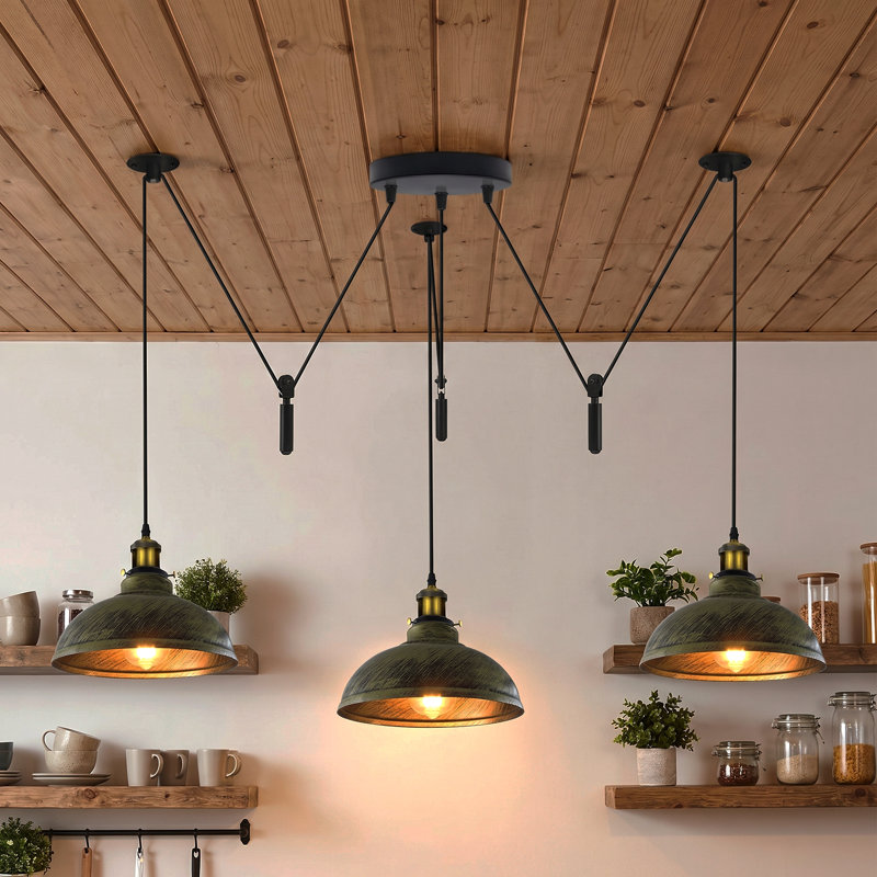 3 - Light Dome Pendant, Brushed Brass