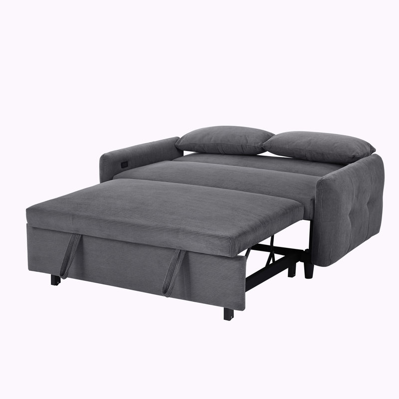 Manucy 57.48'' Upholstered Convertible Sofa, Dark Gray Corduroy