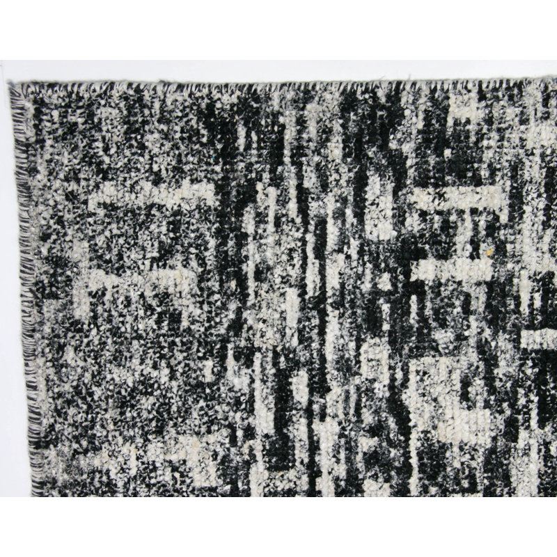 Tapis unique gris anthracite / gris en viscose noué à la main 10 pi x 13 pi 11 po