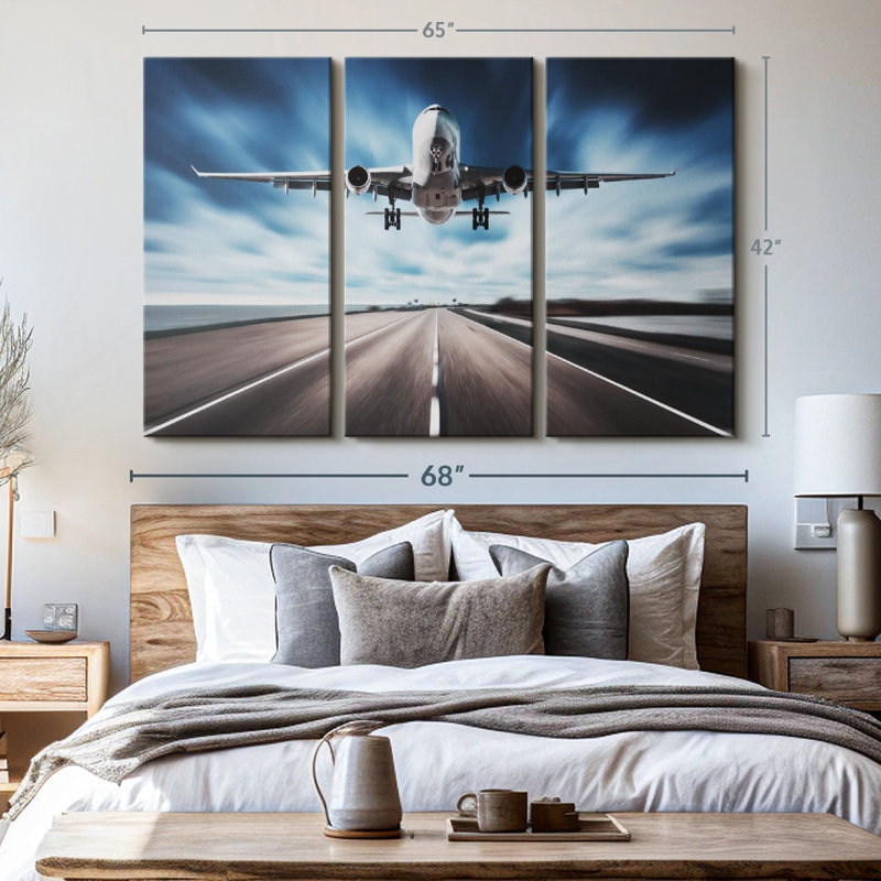 "Avion de piste" sur toile, H 42 po x l 65 po x P 1,25 po
