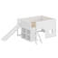 Lit mezzanine bas en bois avec tablettes de rangement et glissade-488440315