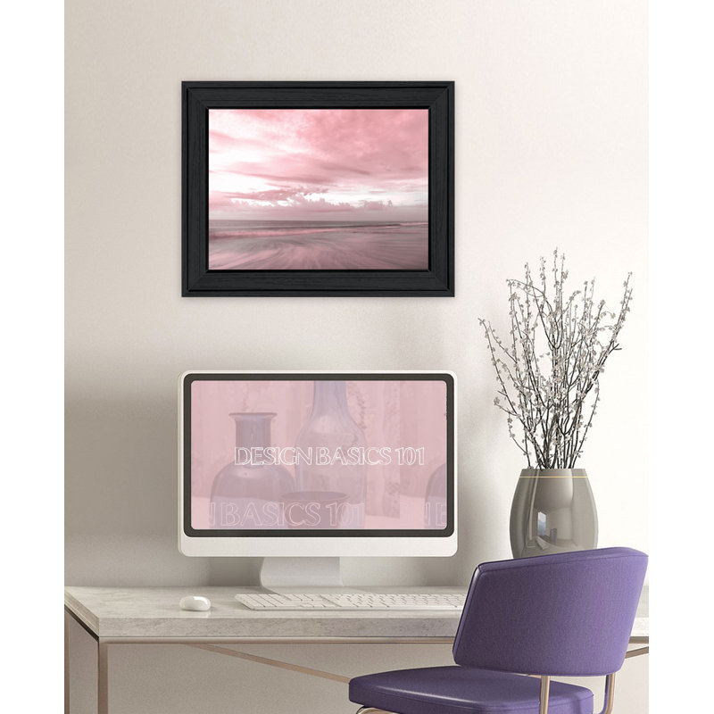 Pink Beach Emotions Framed Wall Art for Living Room, Home Wall Decor by Lori Deiter, 19" W x 15" H, Black Framed