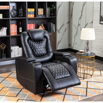 35'' Luxury Faux Leather Home Theater Individual Seat Recliner with Cup Holders & Arm Storage