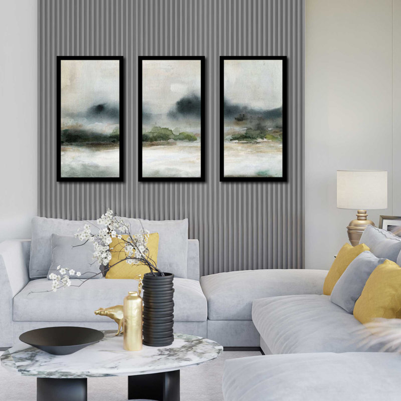 «Textured Rain II» par - 3 pièces, H 25,5 po x l 40,5 po x P 1 po