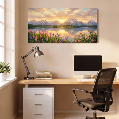 «Mountain Lake Sunset», ensemble de 1 reproduction d'art sur toile tendue