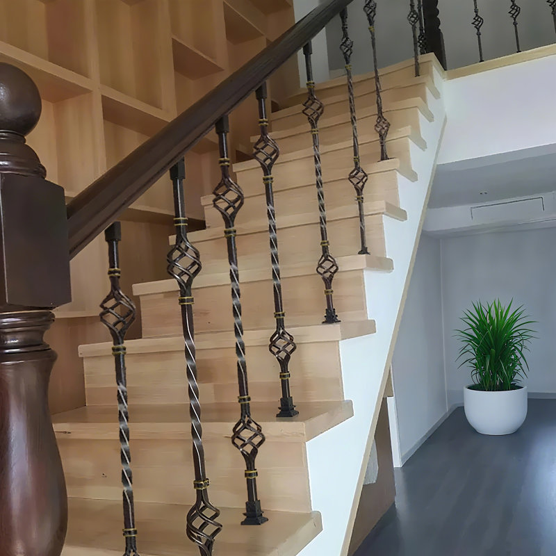 10 Pack 37" Double Cage Iron Balusters Black Iron Baking Varnish Hand Rail Decorative Railing  For Porch, Deck,Balcony Safety Guardrail 18736-10PK