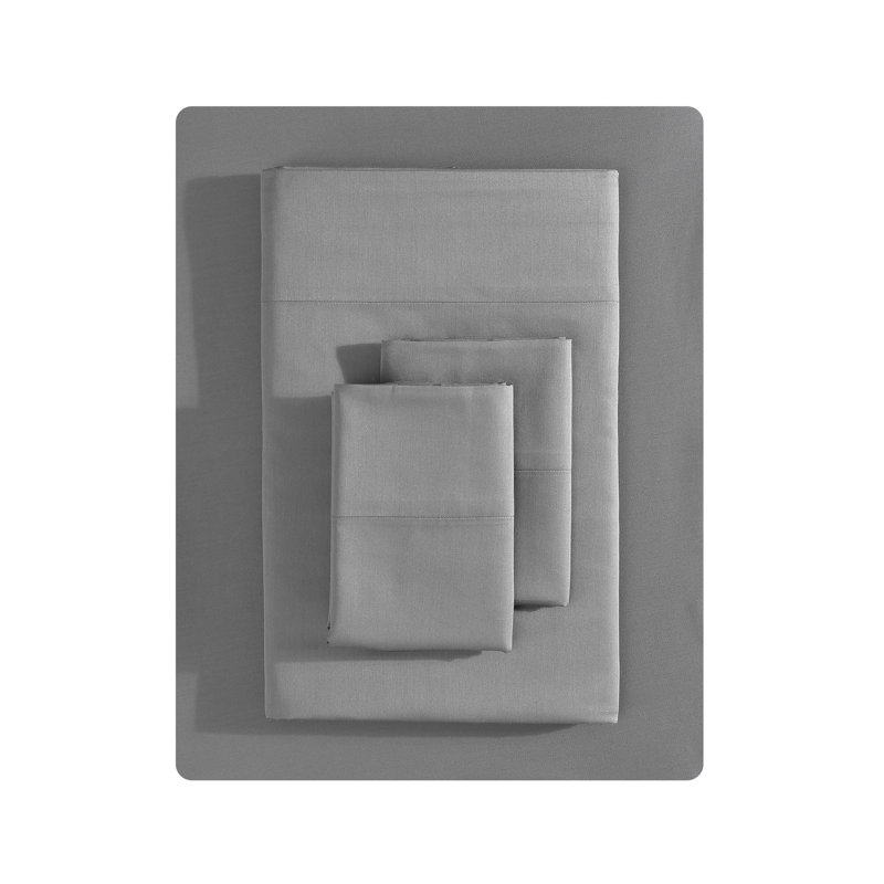 Ensemble de draps en satin CVC Vera Wang T800, Ensemble de draps pour grand lit avec 2 taies d'or, Gris foncé