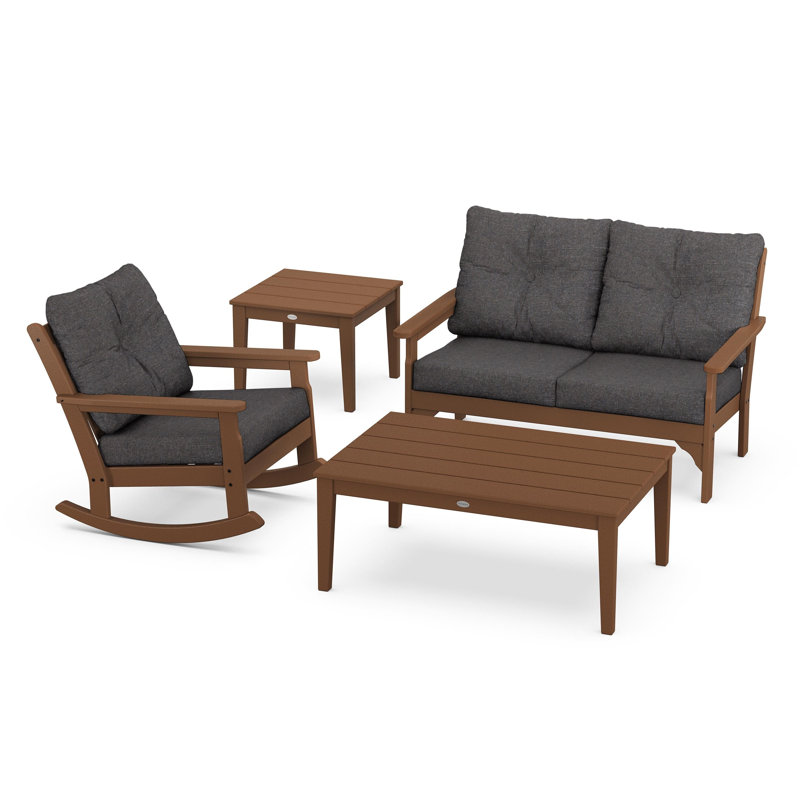 Ensemble de chaises berçantes 4 pièces Vineyard, Gris anthracite cendré, Teck