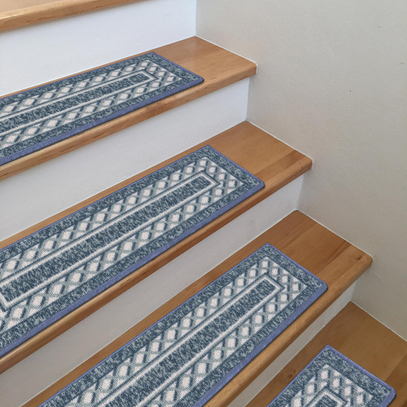 Navy and White Polyamide Non-Slip Rubberback Stair Treads Set