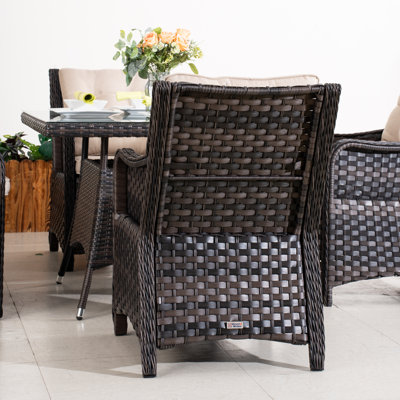 Ensemble repas carré en rotin 5 pièces avec coussins 5 pièces