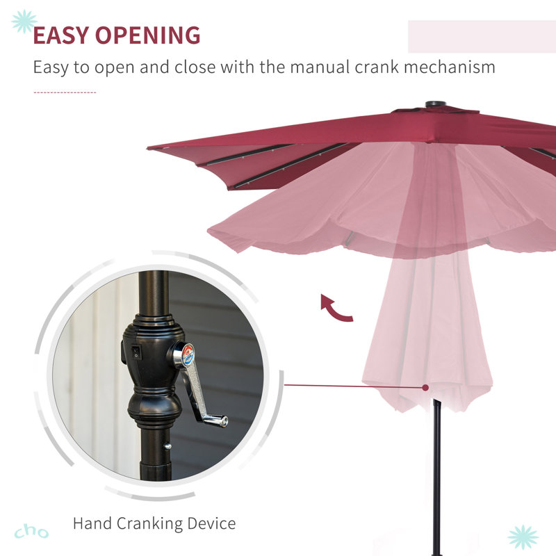 Red Solar LED Lighted Patio Umbrella with Black Frame