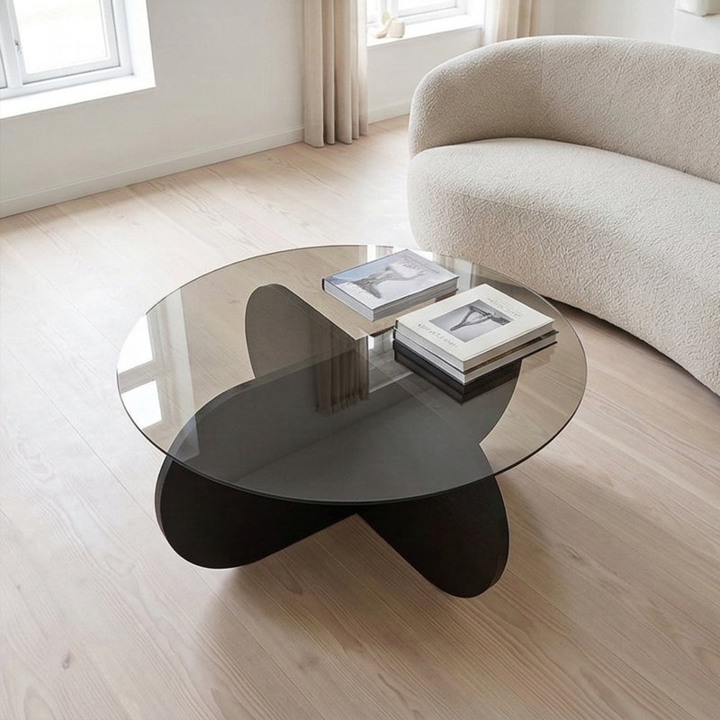 Table basse Arlo, Fumée, Bois noir