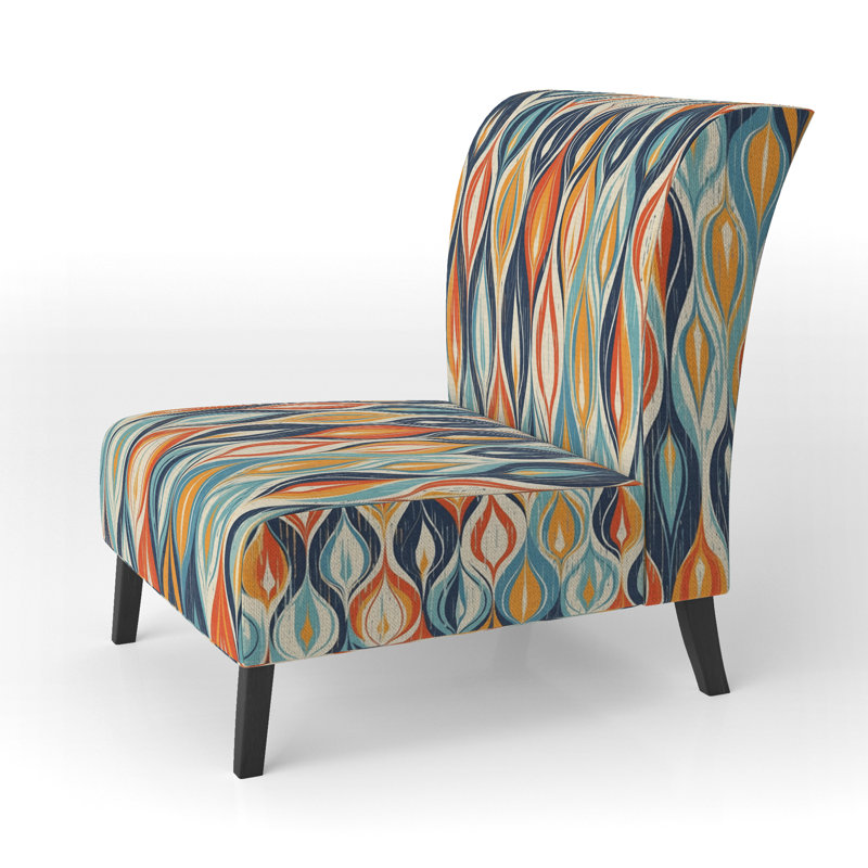 Orange and Blue Botanical Symphony III - Upholstered Abstract Accent Chair and Modern Chair