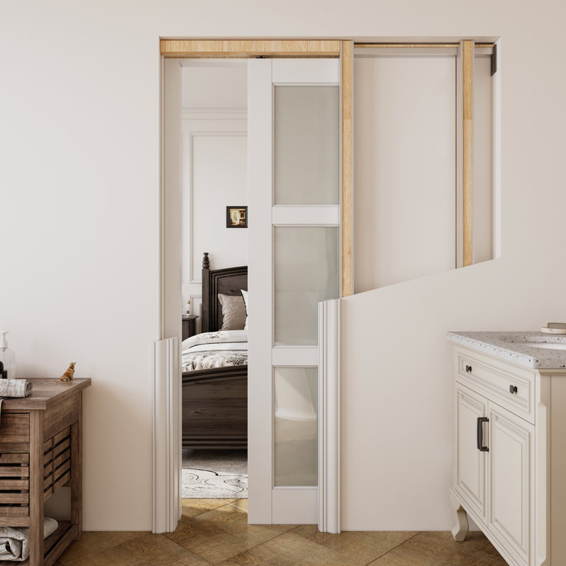 Porte de garde-robe coulissante en verre givré 3-Lite, 24 po x 80 po