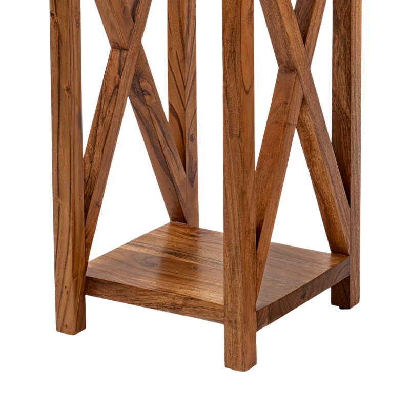 Set of 2 Solid Wood Nesting Tables Rustic Accent Side Tables with Open X-Frame Design Espresso, Natural
