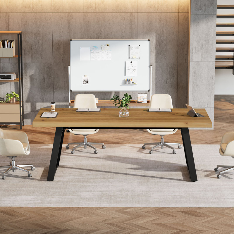 63" W Rectangle Solid Wood Computer Desk with Metal Double Pedestal Base