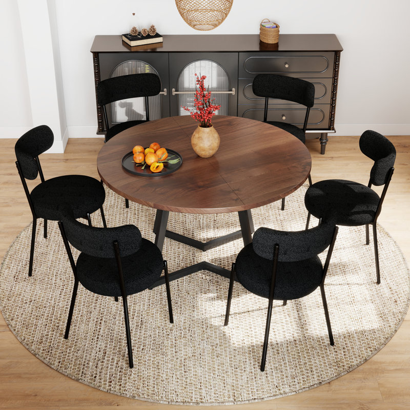 Ensemble de table de salle à manger Modern Farmhouse, 7, Noyer, Noir