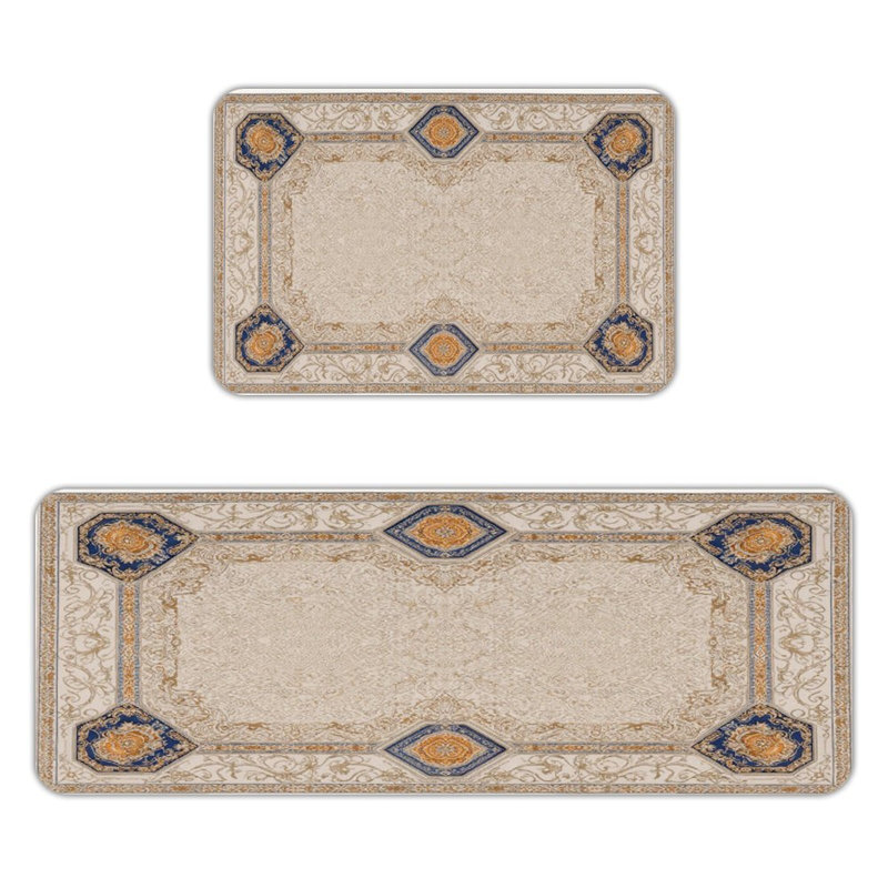 Vintage Botanical Sketch Kitchen Mats, Set of 2, White Oriental