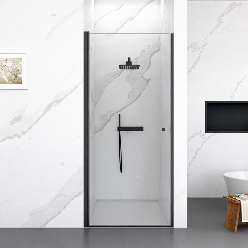 32"W X 72"H Frameless Circular Pivot Shower Door With 1/4" (6Mm) Thick SGCC Tempered Glass, Shower Door, Matte Black