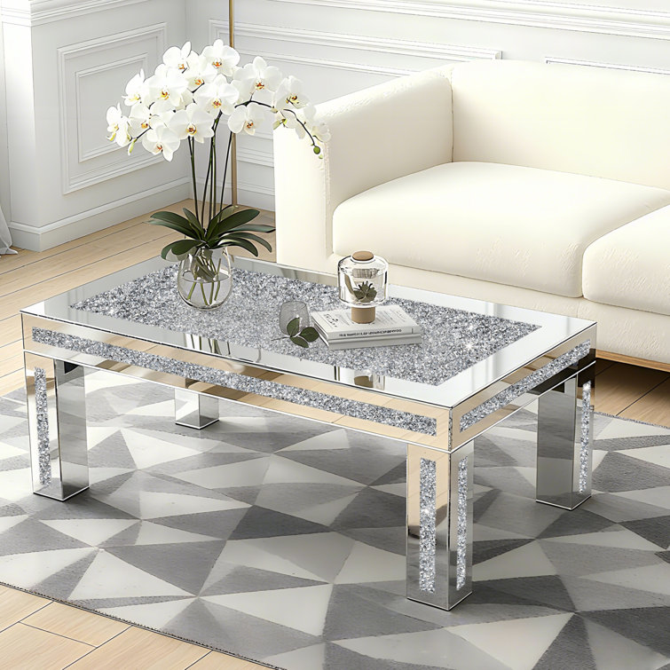 Amla Glass Coffee Table Diamonds Mirrored Top Coffee Table
