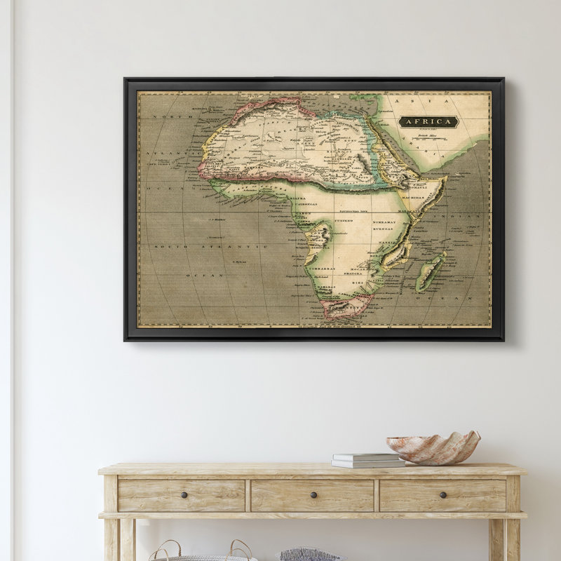 Carte de l’Afrique de Thomson-impression d’art graphique sur toile encadrée, H 22,5 po x l 30,5 po x P 1,5 po, Cadre noir