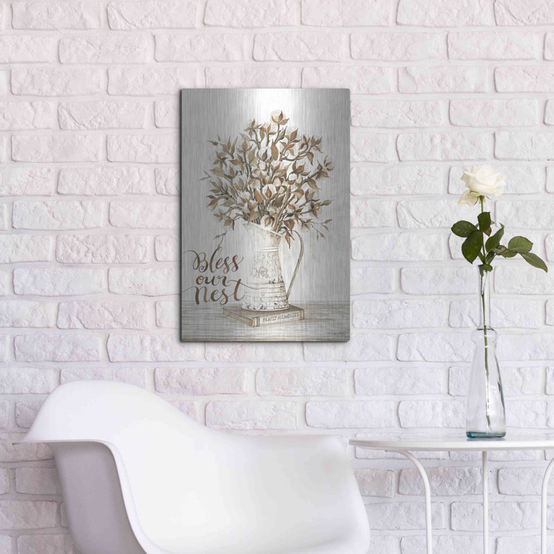 «Bless Our Nest Cotton Bouquet» par Cindy Jacobs, art mural en métal, H 24 po x l 16 po