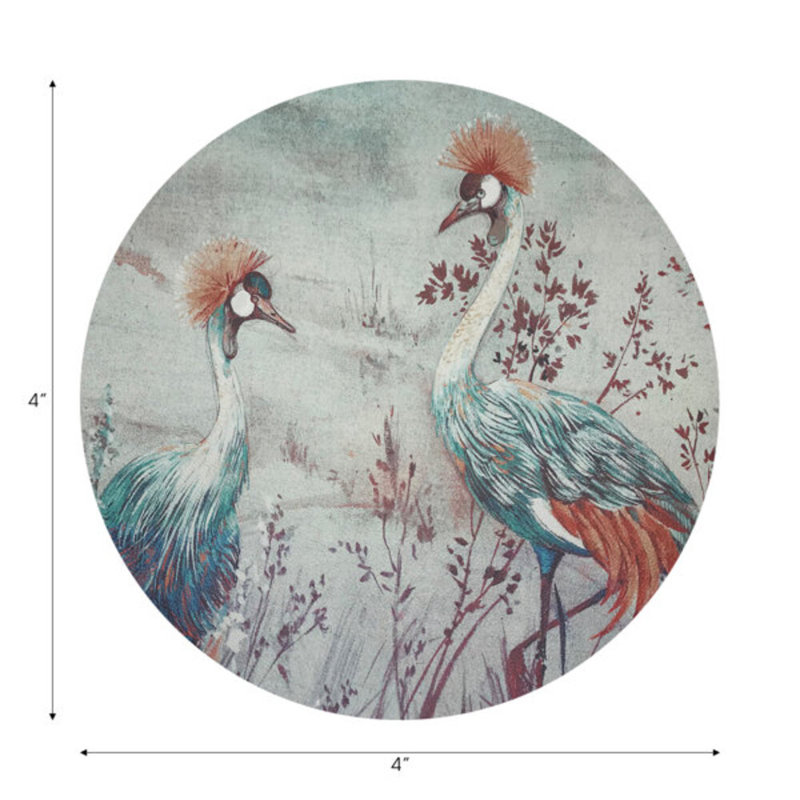Crested Crane Vegan Leather Round Coasters, Turquoise Red