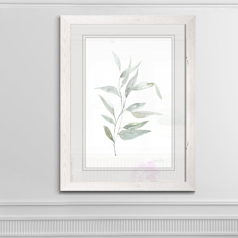 « ethereal eucalyptus ii »-impression du cadre sur verre, H 32 po x l 44 po x 1,25 po, Encadré imprimé blanc