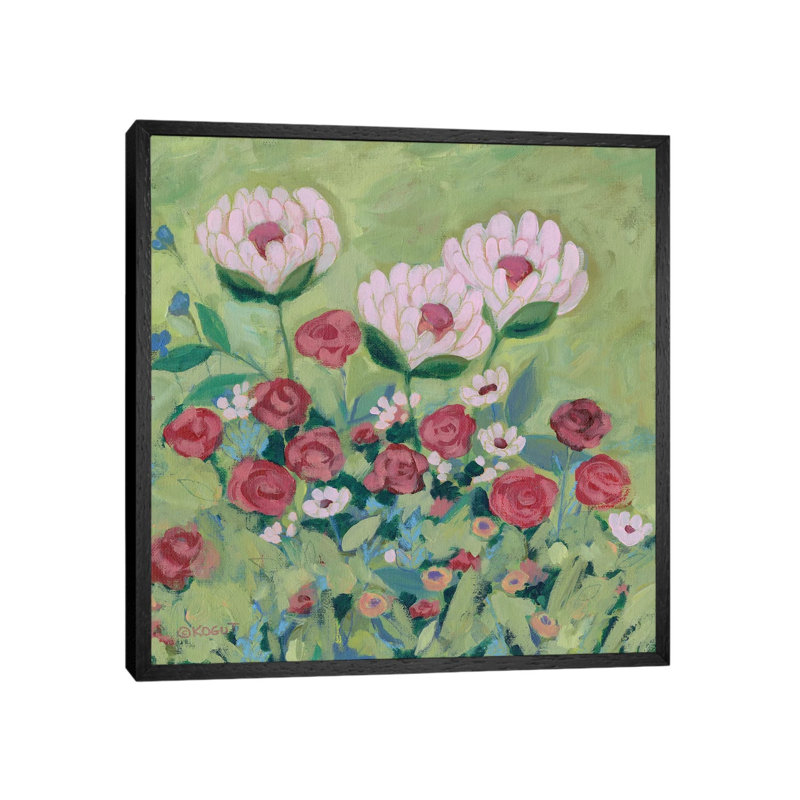 Floral XXX by Teresa Kogut - Painting on Canvas, Black Framed, 45.72cm H x 45.72cm W x 3.81cm D